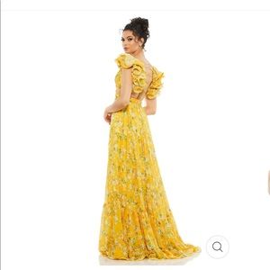 Mac Duggal Yellow Ruffle Tiered Floral Cut Out Chiffon Gown